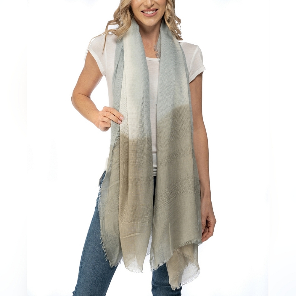 Vince Camuto Women's Dip Dye Border Wrap Dusty Blue Green Ivory Scarf  NWT